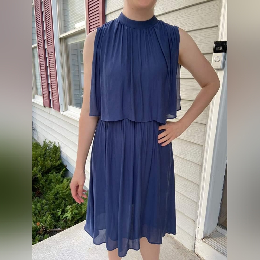 Forever 21 Navy Chiffon Dress with Capelet